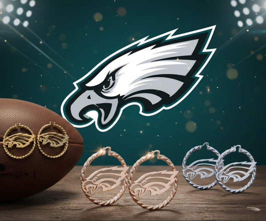Gametime  Hoop Eagles Earrings Processing Time Up to 2 weeks( Business Days )Model is Wearing 50mm (Gold) Customer  90mm (Gold)